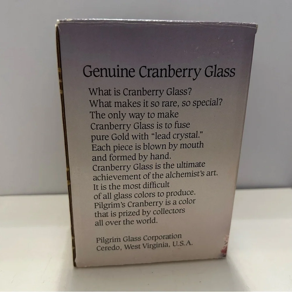 Vintage Pilgrim Cranberry Swirl Glass Vase Handblown with Original Box